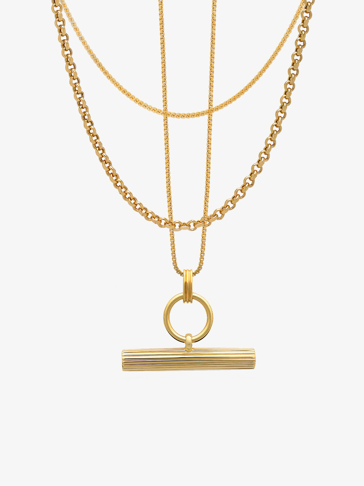 Styled Personalised T-bar, Rolo and Serpentine Chain Layered Necklace Set
