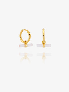 Mini Love T-bar Rose Quartz Huggie Hoop Earrings